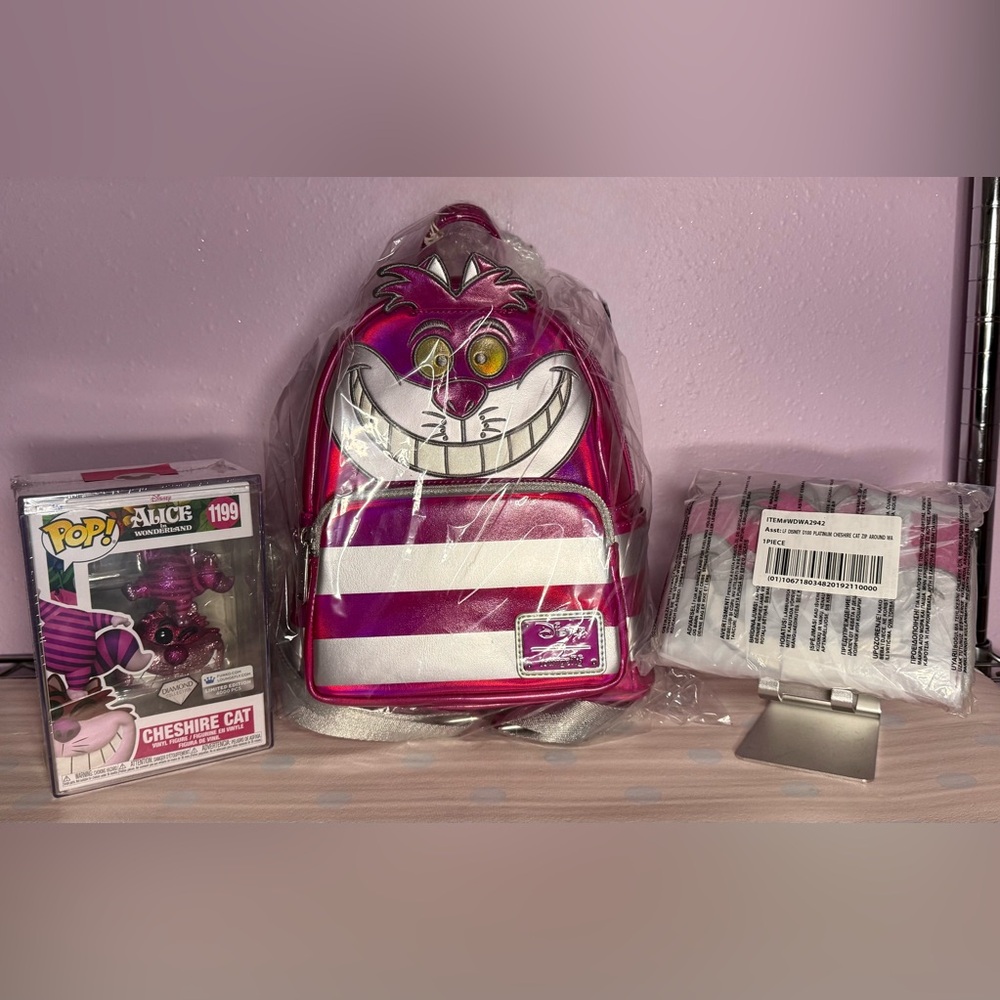 Disney 100 Platinum Cheshire Loungefly Bundle ~ Bag; Wallet & Funko Pop